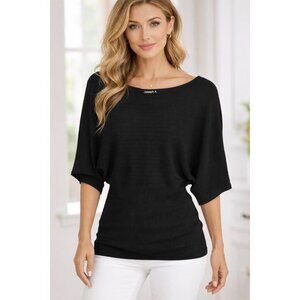 Joseph A Size Lg Black Ribbed Knit Button Detail Womens Tunic Top